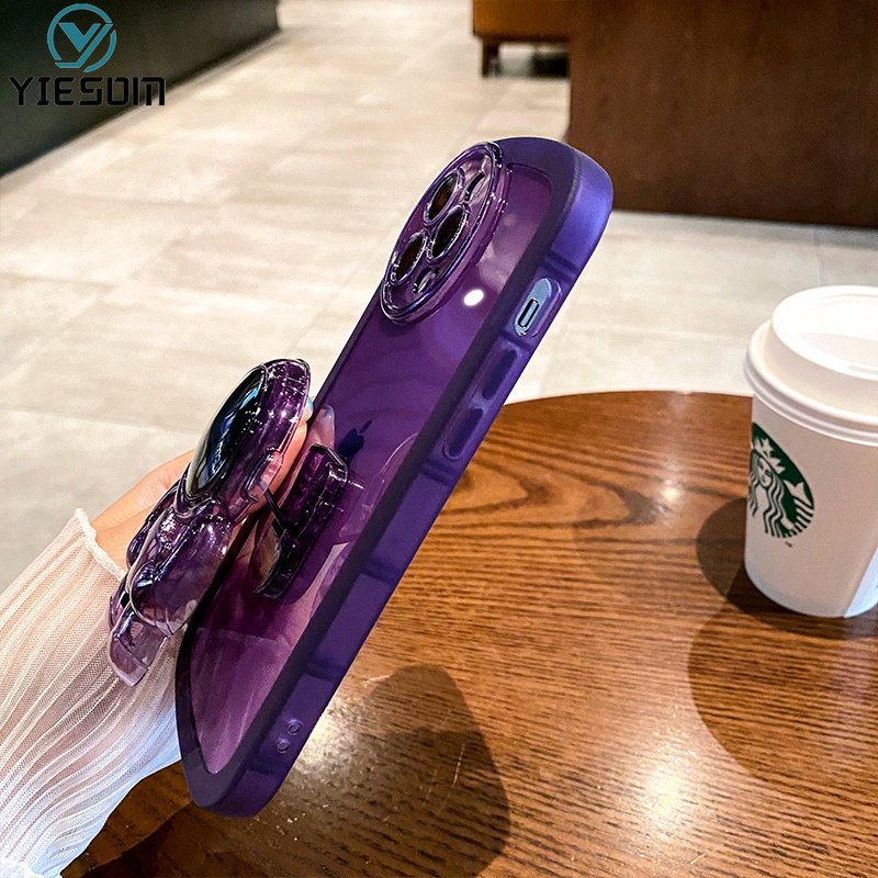 Ốp Điện Thoại Silicone Trong Suốt Có Đế Đỡ Hình Phi Hành Gia Cho iPhone 14 Pro Max 14 Plus