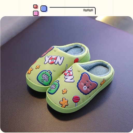 AMILA Dép Đi Trong Nhà Bằng Da PU Lót Cotton Giữ Ấm Chống Trượt Chống Thấm Nước In Hoạt Hình Dễ Thương Cho Bé