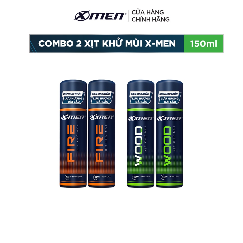 Combo Xịt khử mùi Xmen 150ml - 2 mùi hương năm tính và lưu hương 12h
