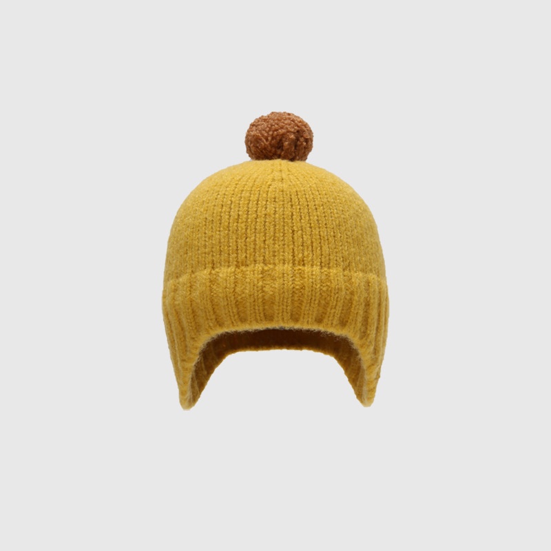 Mũ beanie Trùm Tai Đính Quả Bông Dễ Thương Cho Bé