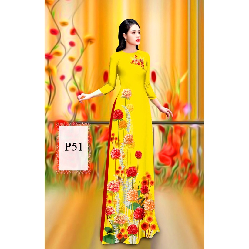 Áo dài in 3D cao cấp_ Mã P51 màu vàng
