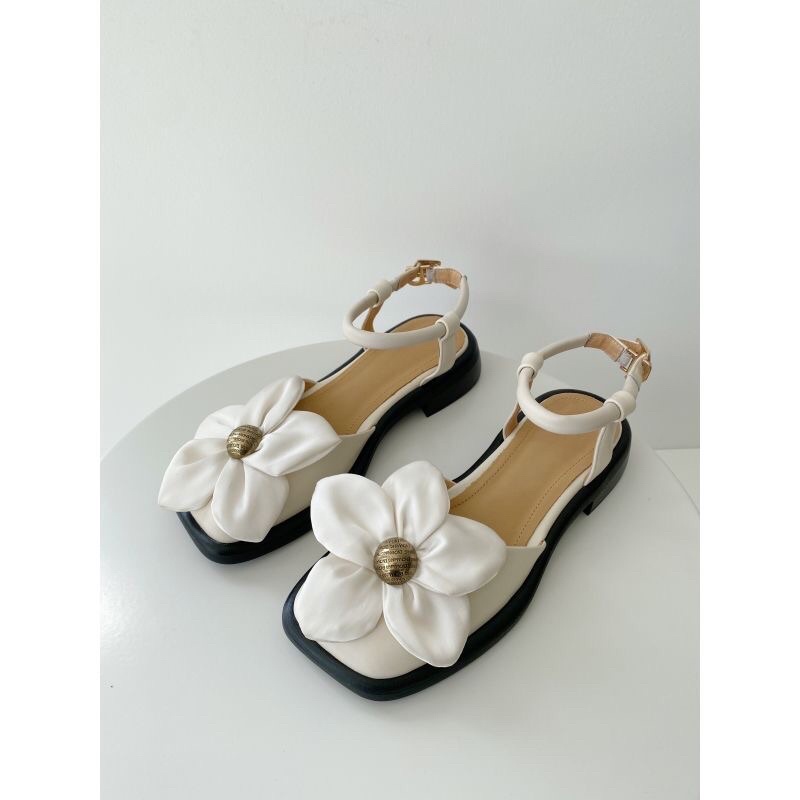 SANDAL MŨI VUÔNG ĐÍNH HOA LỤA NỮ TÍNH KÈM ẢNH THẬT