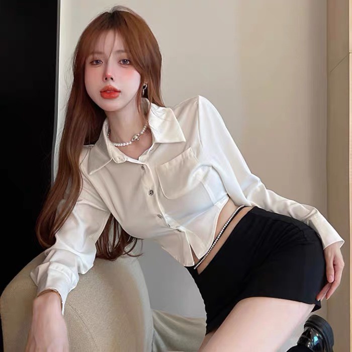 Áo sơ mi croptop dài tay HAGA áo sơ mi vạt nhọn SMVN23