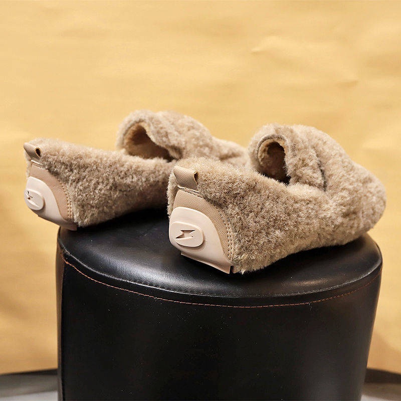Giày Đế Bằng Phối Lông Nhung Dễ Thương Xinh Xắn Thời Trang Mùa Đông Cho Nữ