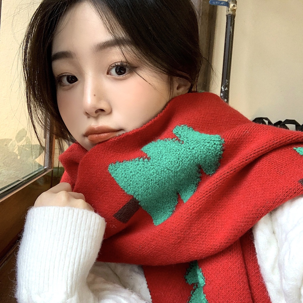 Khăn Choàng Giáng Sinh &quot;Cùng Nhau Với ba&quot; Quà Tặng Giáng Sinh Thu Đông Ấm Áp Giả cashmere Cho Nữ