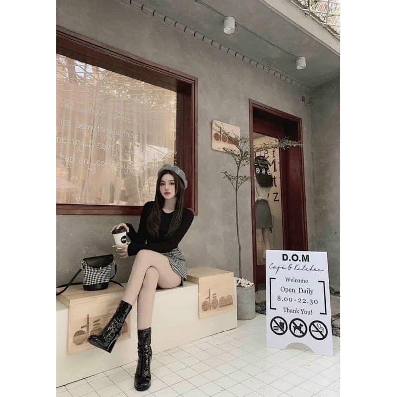 MÃ H22-2 BỐT CỔ LỬNG DA BÓNG GÓT TRỤ MJL FULL BOX