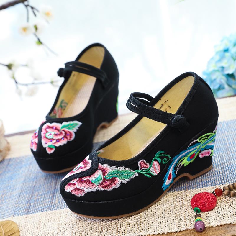 Set 2 Giày Cao Gót Thêu Họa Tiết Phong Cách Trung Hoa Cổ Điển Cho Cô Dâu A7