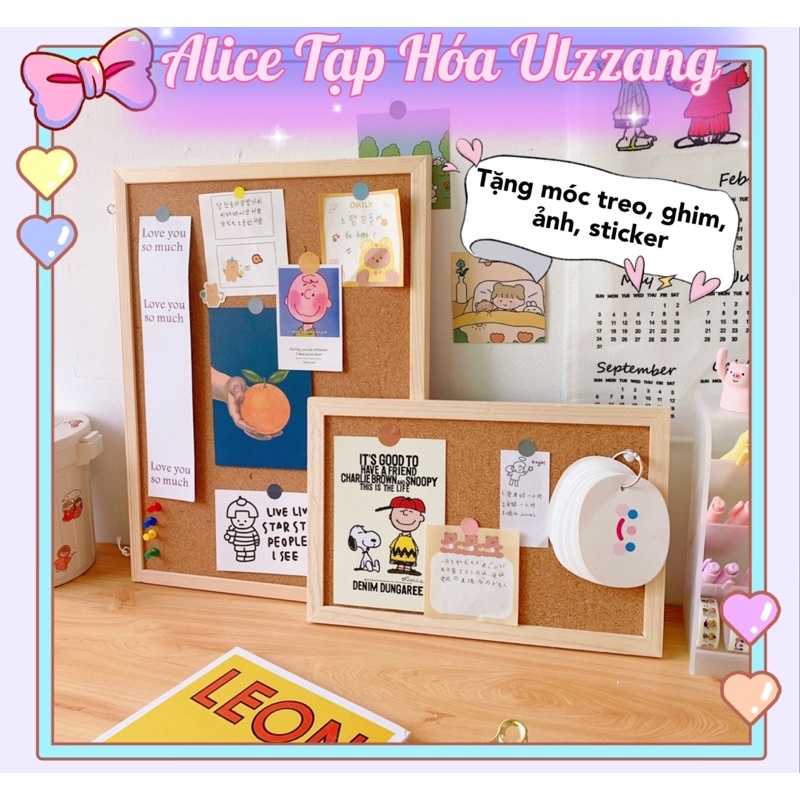 Bảng ghim gỗ bần,ghim tài liệu ALICE bảng treo tường dán ghi chú, tranh ảnh ALICE132