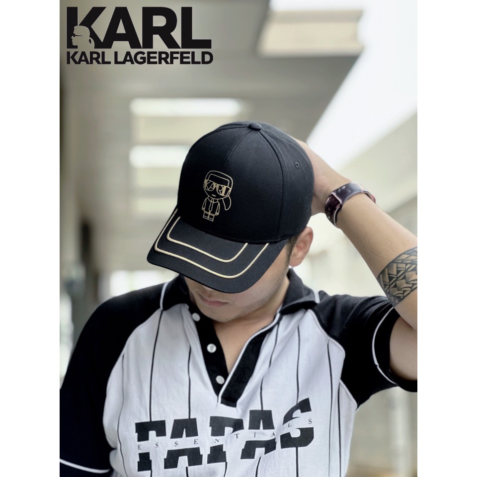Nón thời trang lưỡi trai KARL LAGERFIELD chất vải cotton Hàn Quốc cao cấp, logo cao su nổi 3D, màu đen