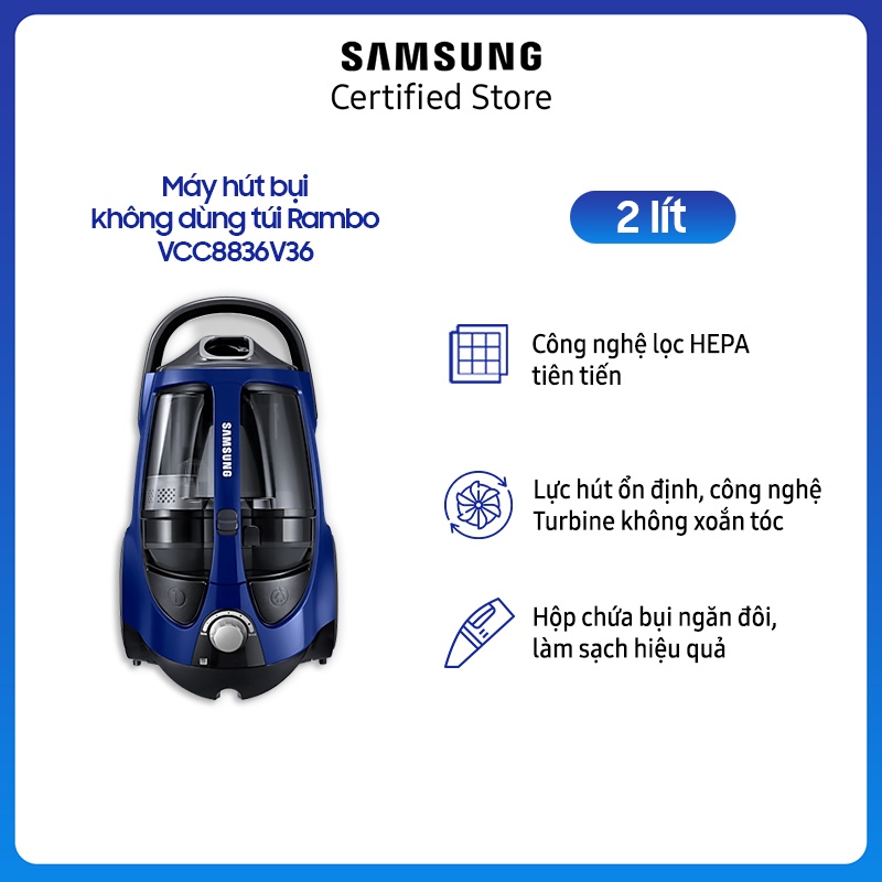 [Có VOUCHER][Miễn Phí giao Toàn Quốc] Máy hút bụi Samsung không dùng túi Rambo VCC8836V36| 2200W | 2L