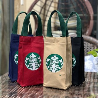  【Còn hàng Starbucks Túi tote vải canvas chống nước đựng giữ nhiệt Túi vải di động 