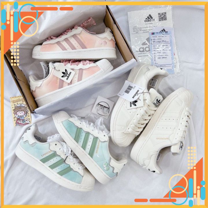 Giày Adidas Superstar, Das Sò 3 Màu Kem, Hồng, Xanh, Giày thể thao Adidas Sò Trắng bản Classic mới 2022