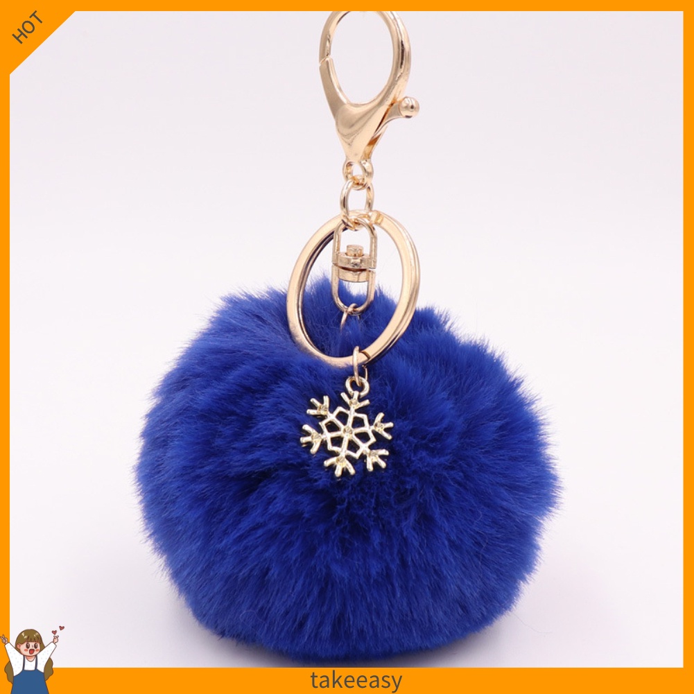 Móc khóa hình bông tuyết đính banh xù dễ thương