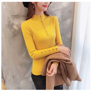 Áo len tay dài 3 phân nút gỗ cổ cao