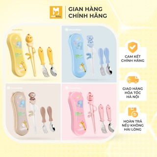 Bộ đũa thìa dĩa có hộp Goryeo kèm thìa và dĩa,đũa cỏ ngón tập gắp giúp bé ăn dặm dễ dàng - Herbaby