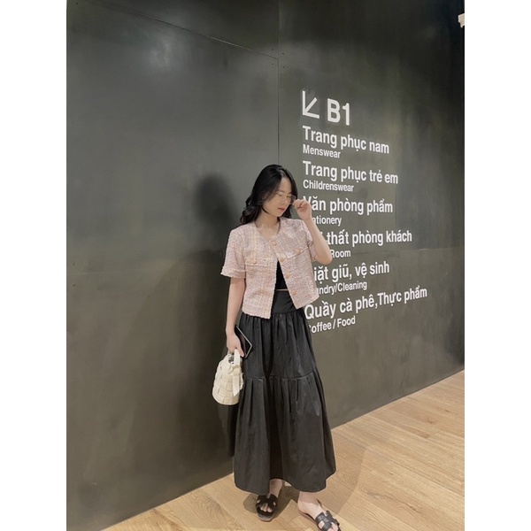 Áo dạ tweed hồng ngắn tay Sucrebyhg