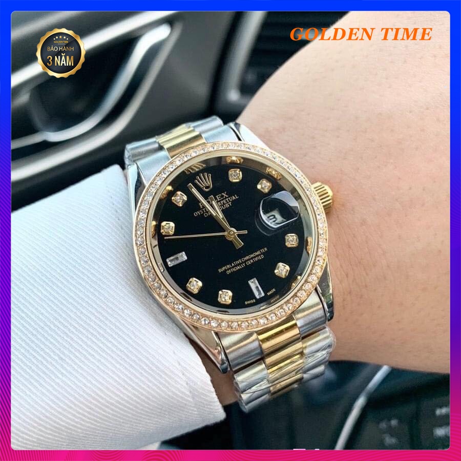 Đồng hồ nam Rolex, viền đá dây kim loại Mặt Sapphire chống xước, chống nước thẻ bảo hành 2 năm