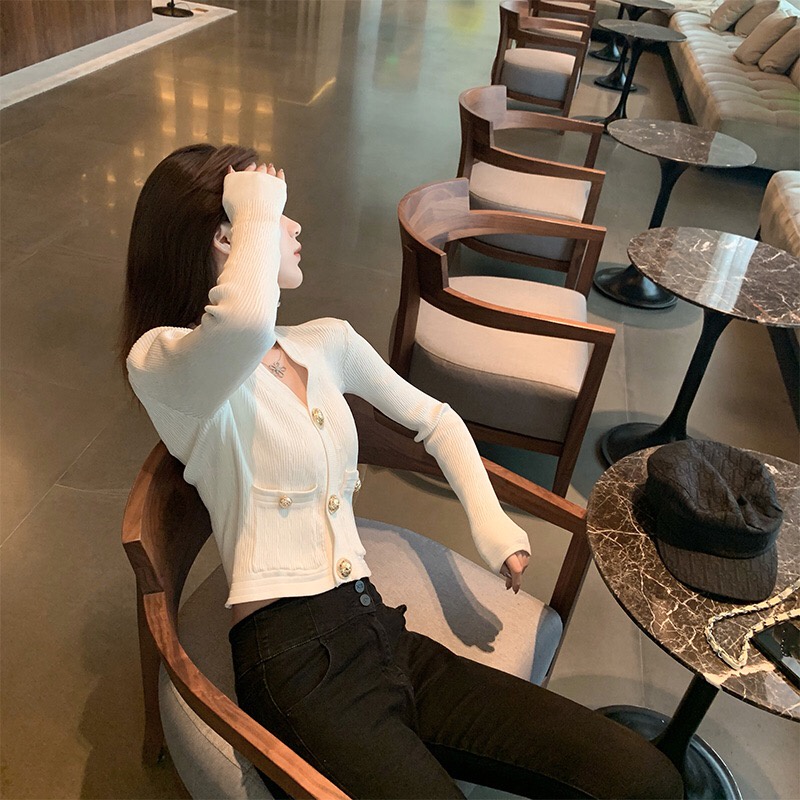 Áo khoác cardigan dệt kim ZHELIHANGFEI tay dài cổ V eo cao thời trang