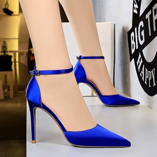 (ORDER) Giày cao gót lụa satin mũi nhọn quai mảnh 10 cm, hàng cao cấp (có size ngoại cỡ)
