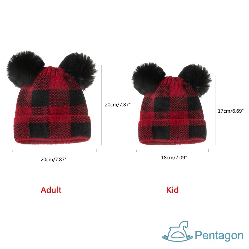 Mũ Len Giữ Ấm Mùa Đông Họa Tiết Sọc Caro Một Kích Thước Phù Hợp Cho Mẹ Và Bé