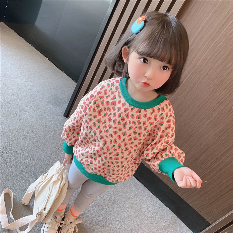 Áo Sweater Tay Dài In Họa Tiết Da Báo Phong Cách Phương Tây Thời Trang Xuân Thu Cho Bé Gái