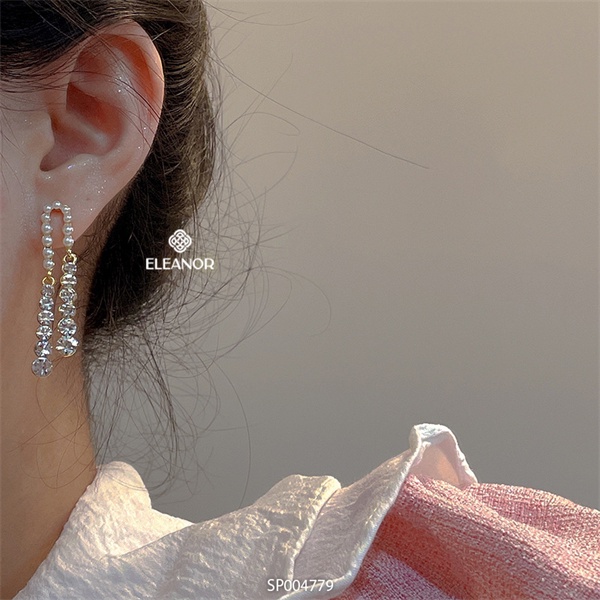 Bông tai nữ chuôi bạc 925 Eleanor Accessories đáng dài đính đá ngọc trai nhân tạo phụ kiện trang sức 4779