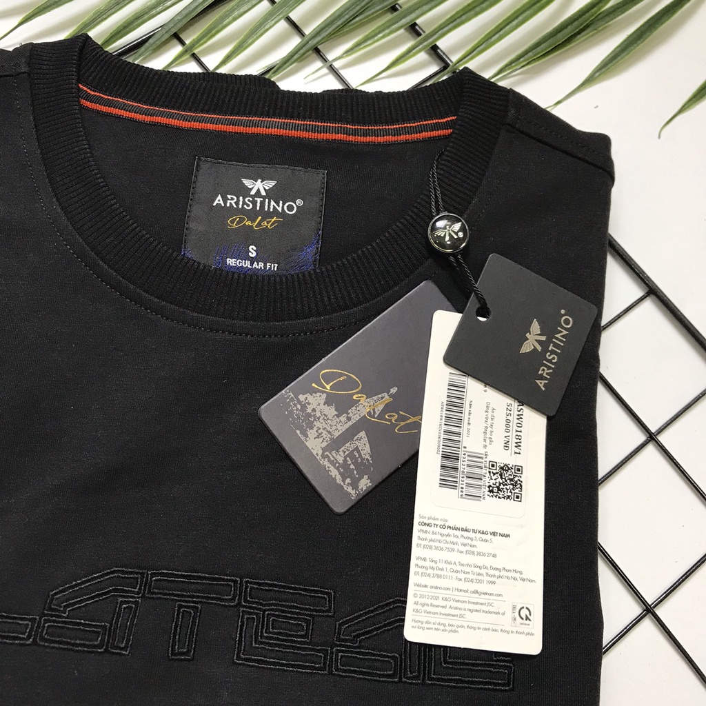 Áo thu đông nam Aristino bo gấu , ngực thêu viền  ASW018W1