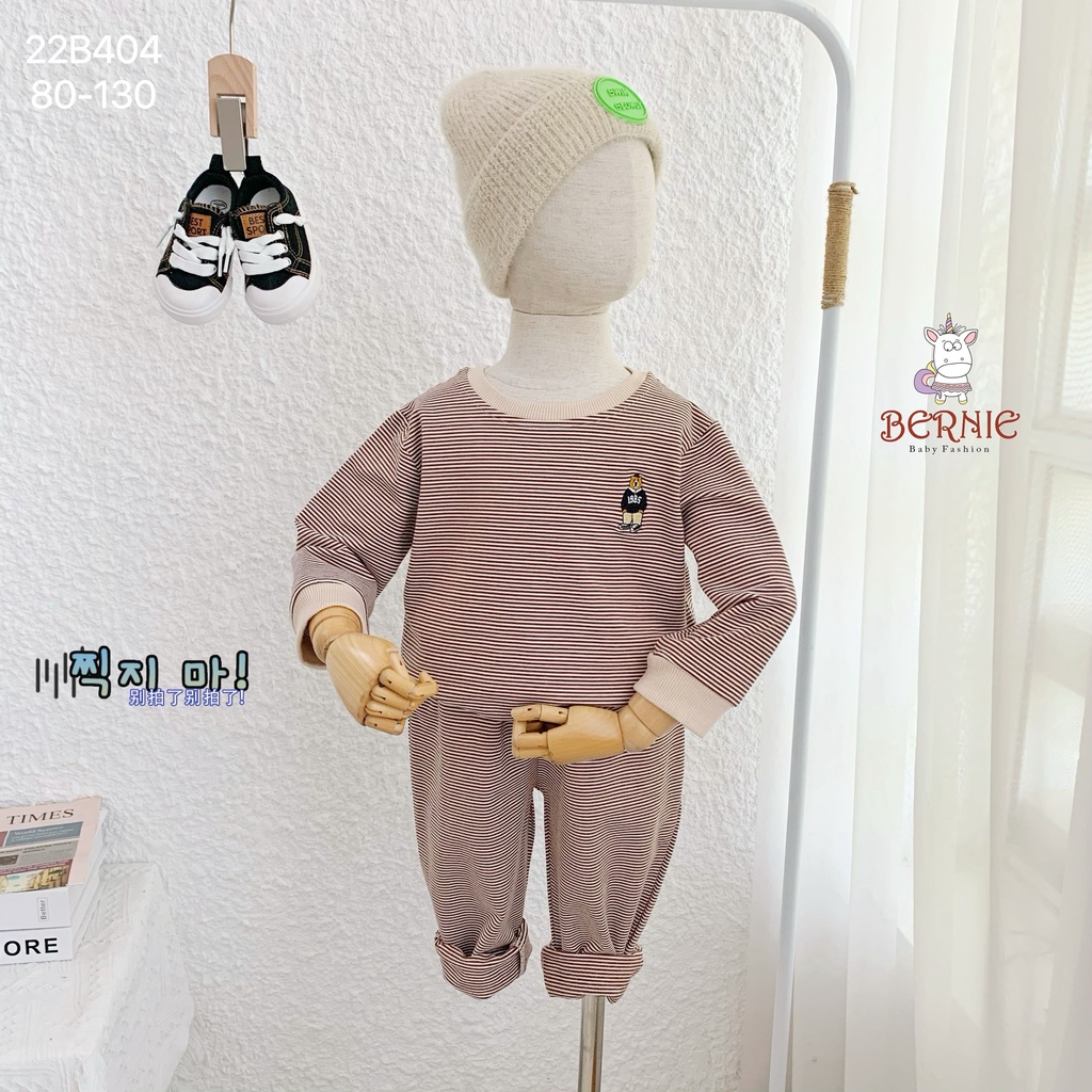 Bộ kẻ họa tiết thêu gấu bé trai bé gái, chất da cá dày dặn xịn sò