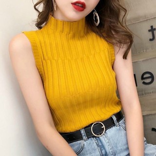 Áo thun gân len cổ lọ gân đũa, Áo Croptop Dệt Kim Sát Nách Thiết Kế Cổ Lọ 💕💕💕ch9777