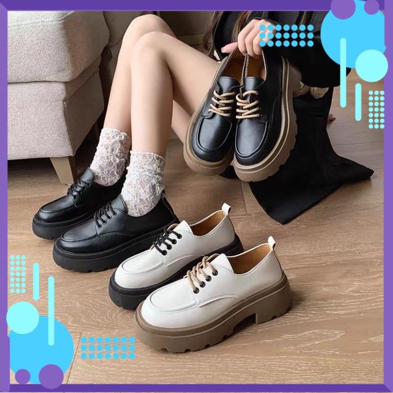 Free ship Giày Bốt nữ cổ thấp buộc dây Oxford đế Nâu Cao Cấp siêu sale