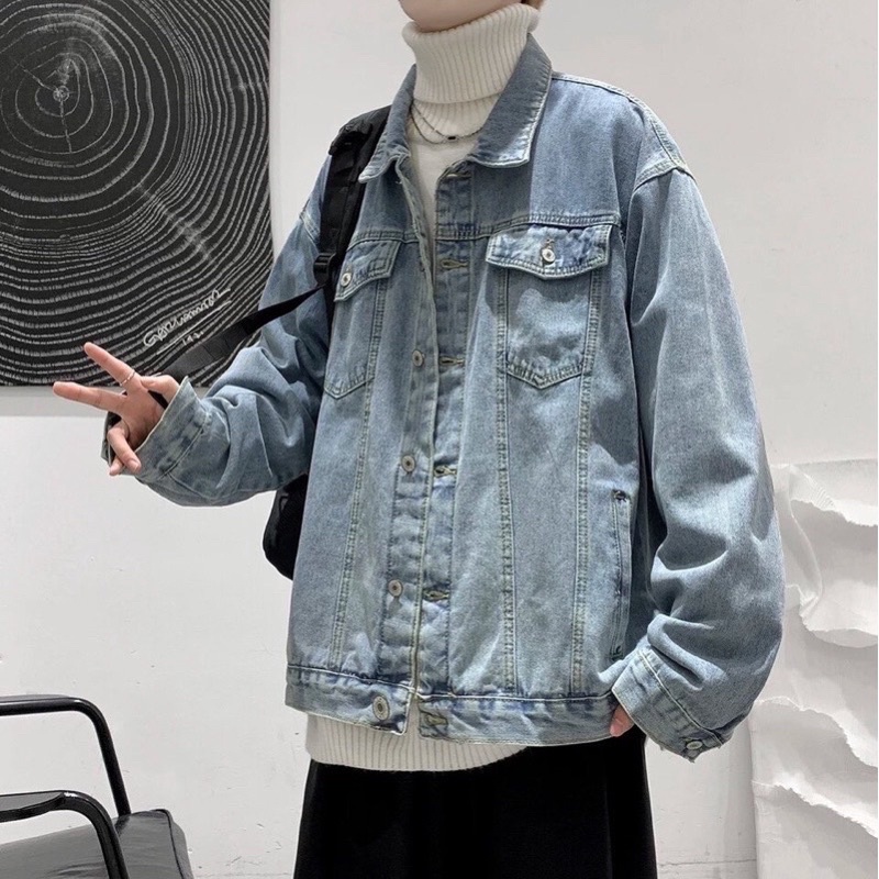 Áo Khoác Jeans Nam Nữ Màu Xanh Và Xám From Rộng Dáng Suông Phong Cách Hàn Quốc, Thời Trang Unisex