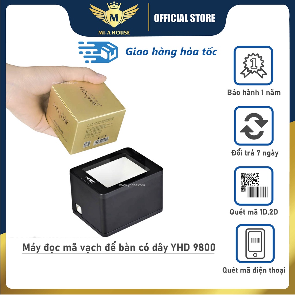 Máy quét mã vạch đa tia YHD 9800 2D - Máy Scan mã vạch Qr để bàn dùng cho Siêu thị, Cửa hàng