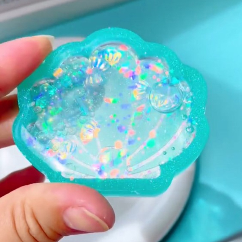 Khuôn Làm Móc Khóa Hình Vỏ Sò Có Nước Kim Tuyến Độc Đáo