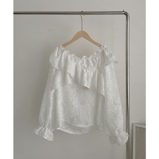 A5563 áo tơ phối bèo trễ vai dài tay bo chun audrey