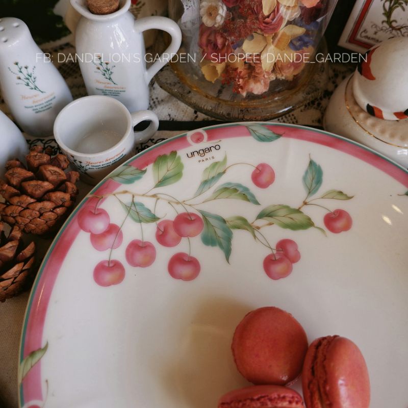 Dĩa viền hồng vẽ quả cherry