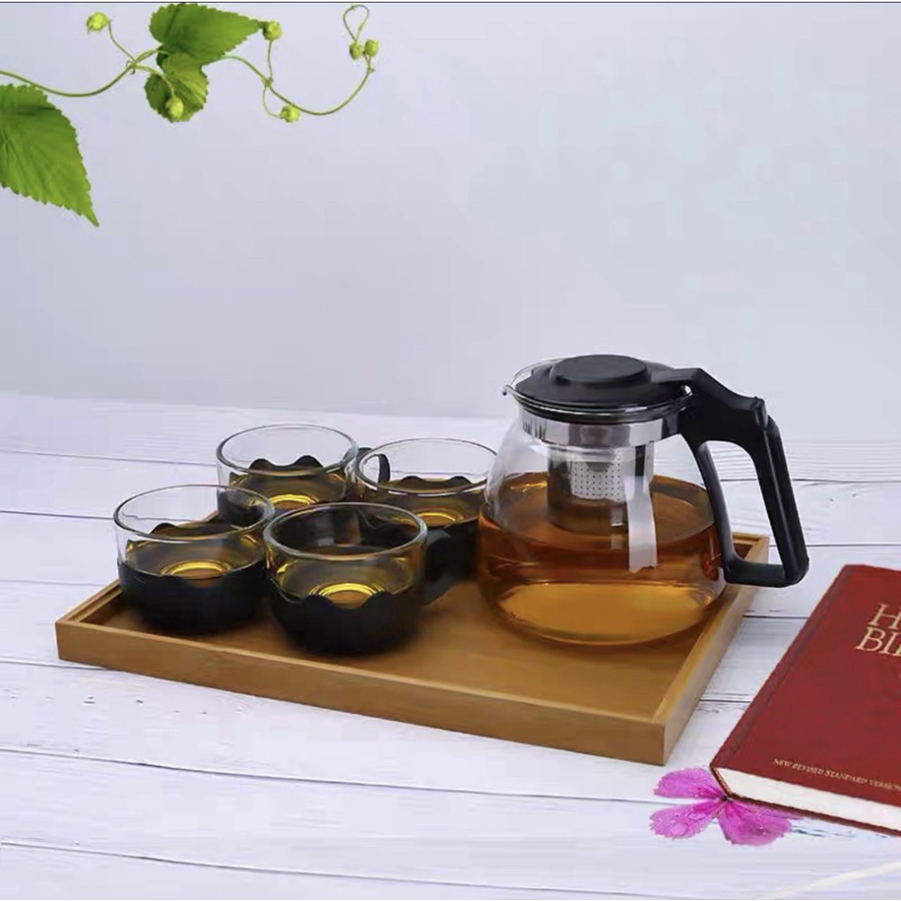 Bộ ấm pha trà kèm 4 ly cốc thủy tinh có lưới lọc inox đẹp sang trọng pha chế cafe tiện lợi 2in1 đẳng cấp