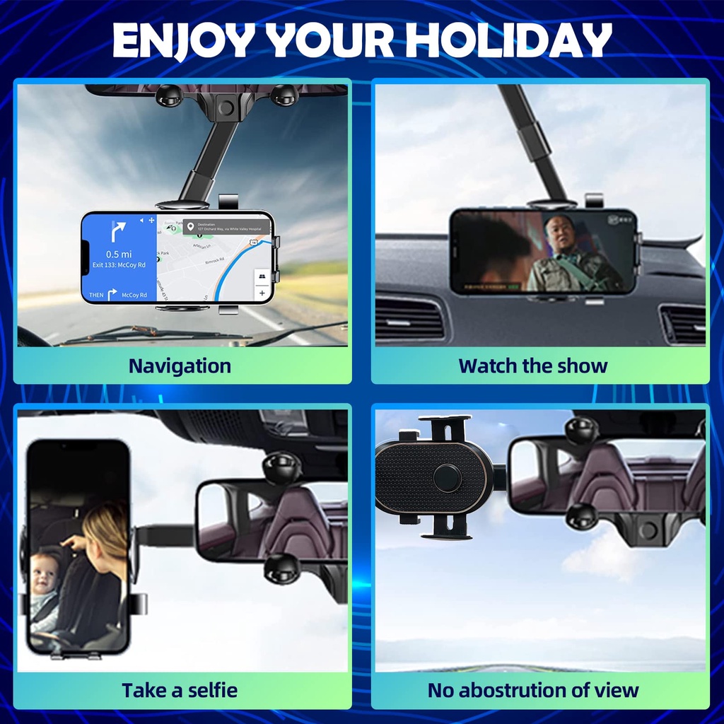 360° Giá Đỡ Điện Thoại Đa Năng Xoay 360 Độ Gắn Kính Chiếu Hậu Xe Hơi