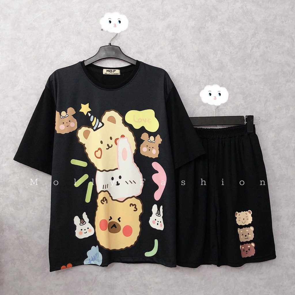 Set đồ bộ hoạt hình ❤️ Bộ mặc nhà Cartoon 3 GẤU HAPPY form rộng Freesize nam nữ Molly Fashion