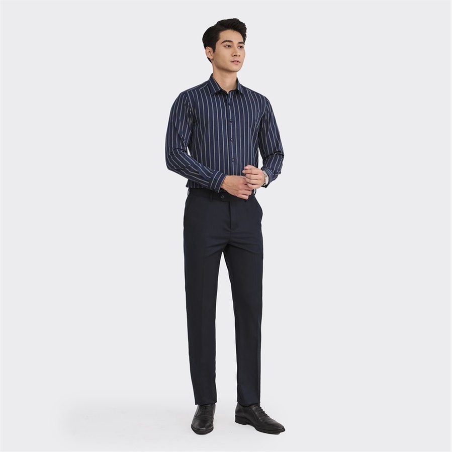 Áo sơ mi nam dài tay ARISTINO ALS12202 Somi công sở cao cấp màu xanh tím than kẻ sọc Vải sợi tre dáng ôm không túi