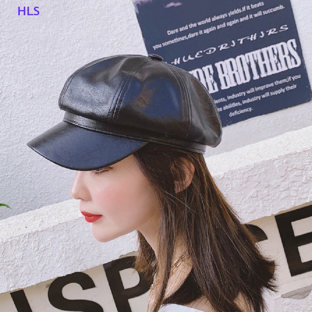 [HLS] Mũ Nồi Beret Da PU Màu Đỏ / Trắng In Chữ Phong Cách Họa Sĩ Anh Quốc Cổ Điển Thời Trang Thu Đông Dành Cho Nữ
