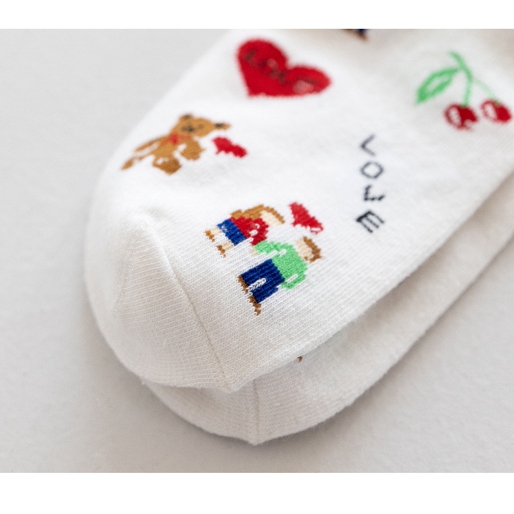 Đôi vớ WAFNHA D602 bằng cotton mềm mại cổ trung họa tiết hoạt hình dễ thương xinh xắn