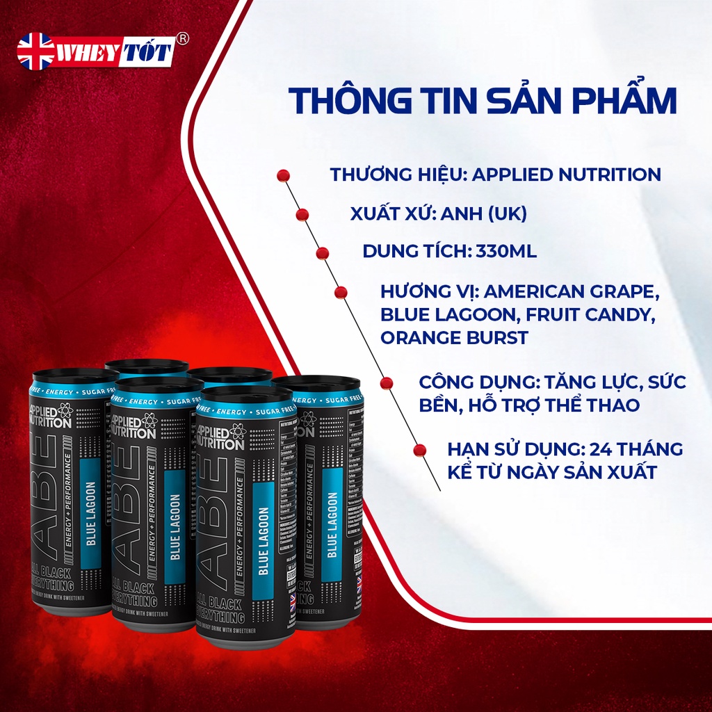 Nước uống tăng lực Applied Nutrition ABE tăng sức bền, hỗ trợ vận động thể thao 330ml