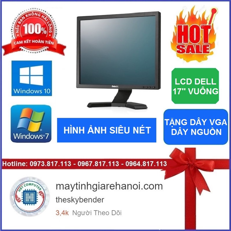 Màn hình Dell 17 inch hàng sạch đẹp bảo quản phòng điều hòa kèm đủ phụ kiện dây cắm