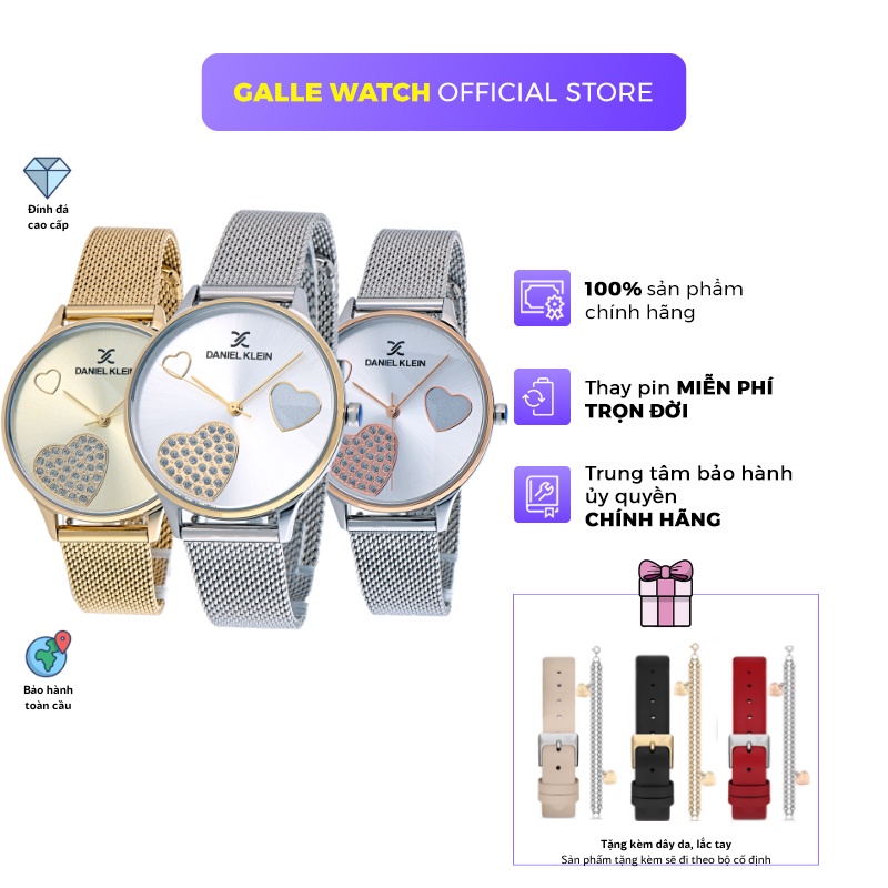 Đồng hồ nữ Daniel Klein Watch DK.1.13021 mặt nhỏ đính đá, kính cứng chống xước, chống nước, dây thép đeo tay cao cấp