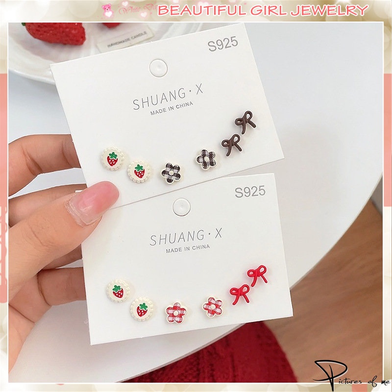 Bông Tai Mạ Bạc 925 Hình Trái Dâu Xinh Xắn Cho Nữ