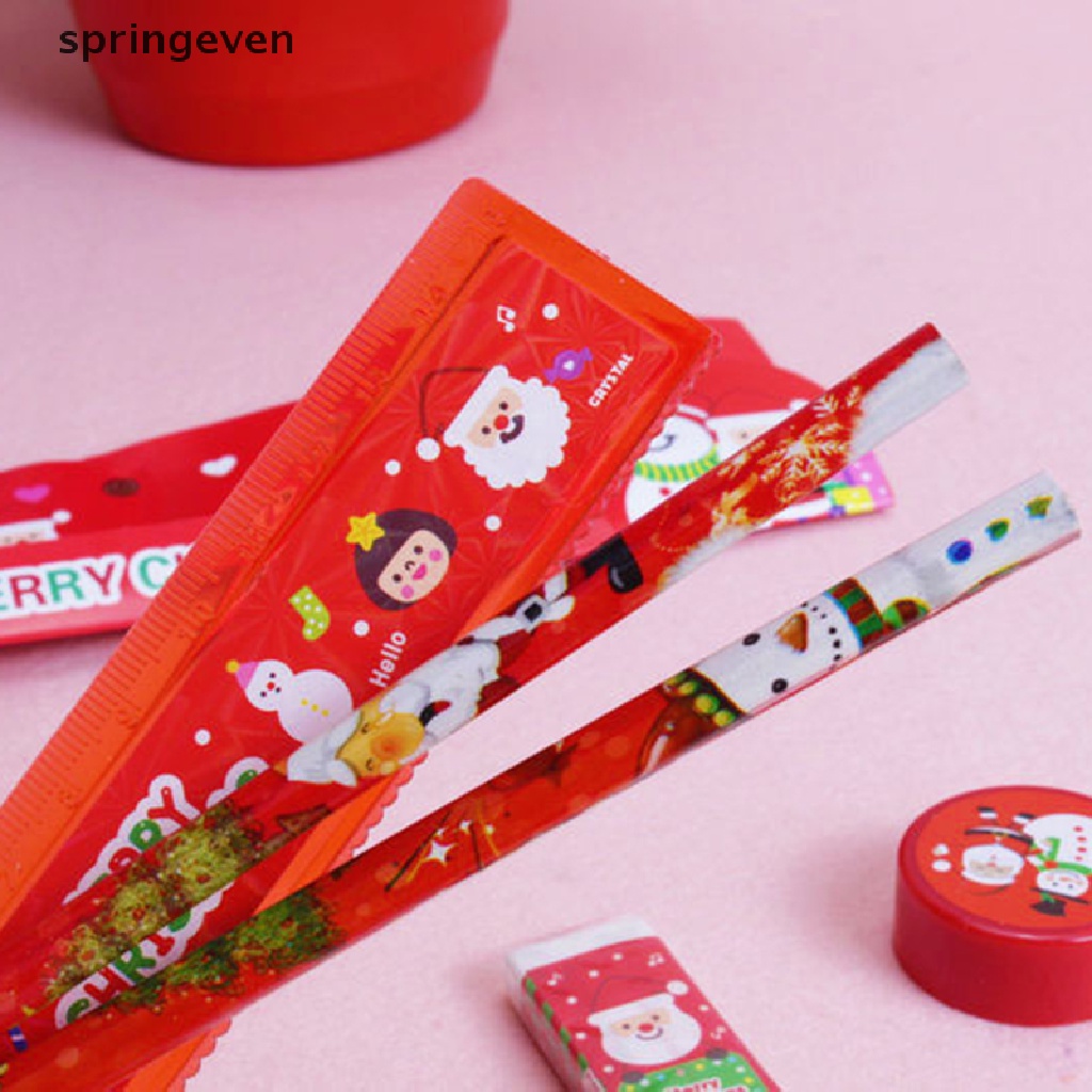springeven 5Pcs/Pack Cute Christmas Stationery Set Pencil Sharpener Stationery School Gift RFT