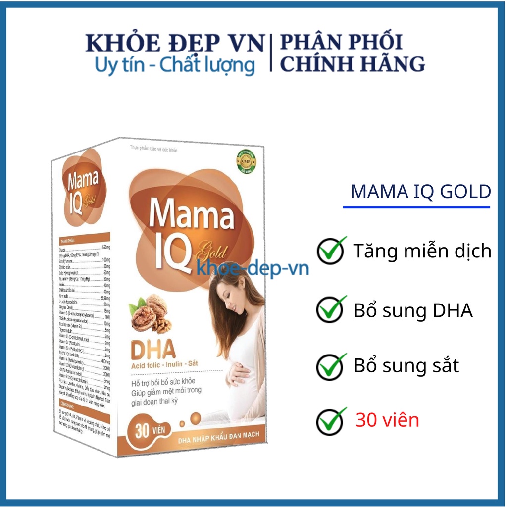 Viên uống Mama IQ Gold bổ sung DHA, acid folic, sắt, vitamin cho bà bầu giúp bồi bổ sức khỏe - hộp 30 viên