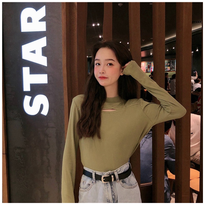 Áo Thun Tay Dài Dáng Ôm Màu Trơn Thời Trang Mùa Thu Hàn Quốc Dành Cho Nữ