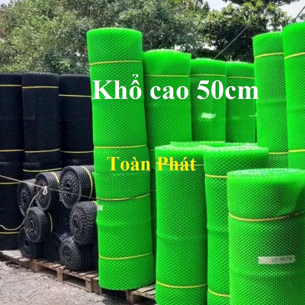 ( Khổ cao 50cm ) Lưới nhựa màu xanh lá mạ/ màu đen mắt lỗ 1cm,2cm