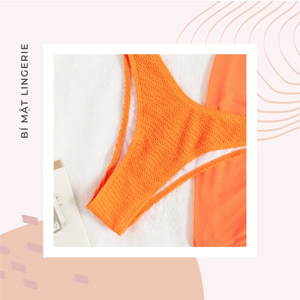 Set Bikini đồ bơi 3 mảnh buộc dây kèm váy quây màu cam rực rỡ tôn da sẵn hàng hot trend hè 2023
